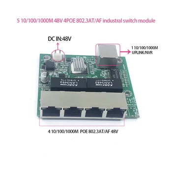 4-port 10/100/1000M, POE 48V802.3AT/AF switch s 1 1000M UPLINK NVR Porty prepínača modul Obrázok