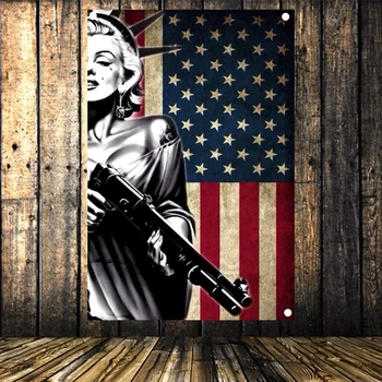 Socha Slobody drží zbraň Wall Art Plátno na Maľovanie Banner Gobelín Marilyn Monroe Plagát Americkej Vlajky na stenu, Dekorácie Obrázok