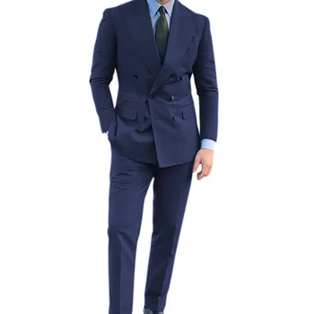 Námornícka Modrá Muži Obleky Dvojité Breasted 2023 Najnovšie Dizajn, Čierne Tlačidlo Nevesty Svadobné Tuxedos Najlepší Kostým Homme 2 Kusy Obrázok