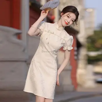 2023 čínsky lepšiu šaty qipao solid farba čiary cheongsam večerné šaty orientálna elegantné víla princezná šaty denné qipao Obrázok