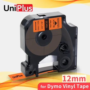 UniPlus Black na Orange 12mm Priemyselné Etikety Kompatibilné Dymo Vinyl Označenie Páskou 18435 pre Dymo Rhino Tlačiareň štítkov 5200 4200 Obrázok