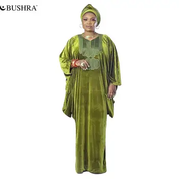 BUSHRA výšivky Boubou Femme Afriky Svadbu Večerné Šaty Kaftan Voľné Abayas Maxi Veľkosť Ankara Dashiki Zamatové Šaty 2022 Nové Obrázok