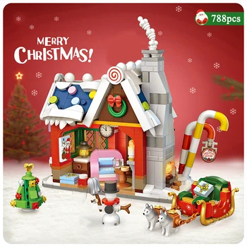Vianočný Dom 3D Model Budovy Blokov Santa Claus Stromček, Snehuliak Sane DIY Sadu Mini Tehly Hračky pre Deti, Darčeky pre Dievčatá Obrázok