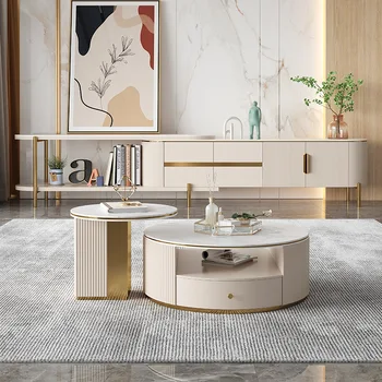 Svetlo luxusné bridlice čaj stôl TV kabinet kombinácia súbor moderný minimalistický obývacia izba domov malý byt tvorivé zdvíhateľnej Obrázok