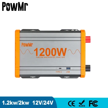 PowMr Solárny Invertor 12V 24V 220V Čistá Sínusová Vlna Invertor 1KW 2KW s Rýchle Nabíjanie USB 3.0 Typ C Port Transformer Previesť Obrázok