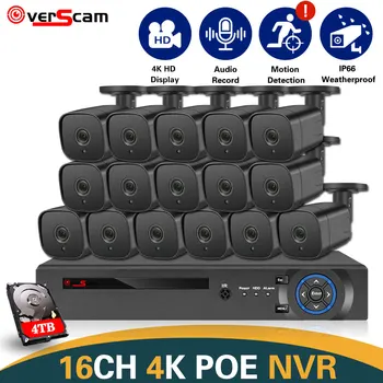16CH 4K POE NVR 8/16 4K 8MP POE IP Kamera, Detekcia Pohybu, Bezpečnostný Systém Audio Deň Nočné Videnie H. 265 8MP Vodotesný Fotoaparát Obrázok