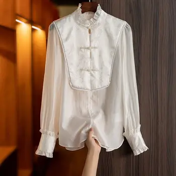 2023 čínsky štýl tradičných hanfu top Ročník pearl tlačidlo tričko ženy elegantné blúzky, lady ol štýl qipao top a779 Obrázok