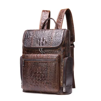 pánske originálne kožené batoh taška pre mužov, 14 palcový notebook taška študent školské tašky na knihy Krokodíla pattern designer taška Obrázok