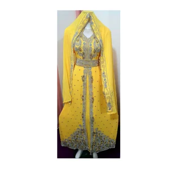 Žlté Šaty Afriky Kostým Bridesmaid, Abaya Dlhé Šaty Formálne Korálkové Dubaj Marocký Dlhé Tričko Obrázok