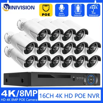 H. 265 16CH 8MP 4K POE Zabezpečenie Surveillance Camera System Súprava AI Detekcia Tváre NVR Audio Záznam Kamery CCTV zabezpečenia ochrany Obrázok