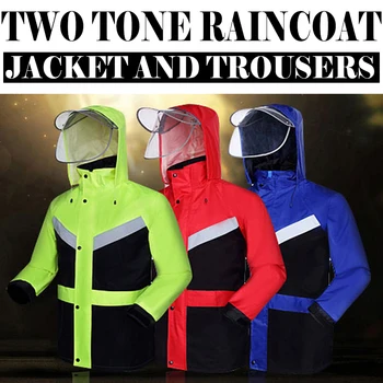Ahoj viz voči dažďu bunda a nohavice split pršiplášť s reflexné pásky pásky daždi oblek rainwear bunda a nohavice, doprava zdarma Obrázok