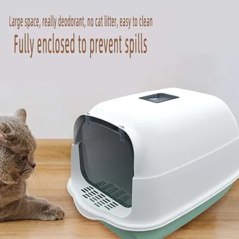 Pet Debničky Úplne Uzavretý Spillproof Dezodorant Mačacie Wc Obojsmerná Lopatu Veľkú Kapacitu Mačacie Wc Debničky Zatvorené Sandbox Obrázok
