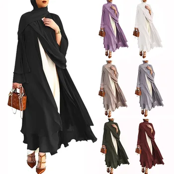 Šifón Otvoriť Abaya Dubaj Turecko Kaftan Moslimských Žien Kimono Skromné Župan Femme Kaftane Marocain Islam Oblečenie Šaty Šaty Obrázok