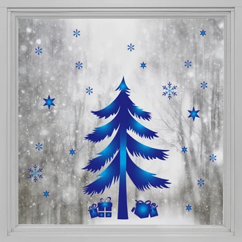 Kizcozy Modrá Borovíc a snehové Vločky Vzor Dvakrát strane vitráže Ozdobné Okenné Fólie pre Obývacia Izba, Spálňa Decor Obrázok