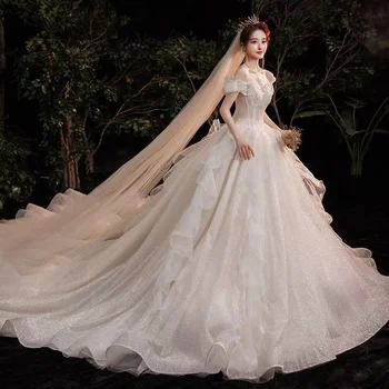 Svadobné biele Svadobné Šaty Prispôsobiť Luxusný Off-ramenný Odkalovacích Večerné Šaty Žien Červenom Koberci WeddingParty Šaty Plus Veľkosť 3XL Obrázok