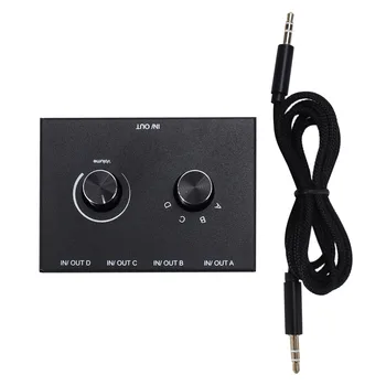 4 Port Audio Prepínač, 3,5 mm Audio Prepínač, Stereo AUX Voliča, 4 Vstup 1Output/1Input 4 Výstup Audio Prepínač Box Obrázok
