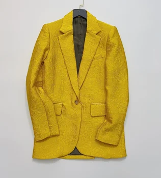 2023 Jarné Módne Ženy Kabát Pozlátené Vintage Plastický Žltá Sako Ženy Obrázok