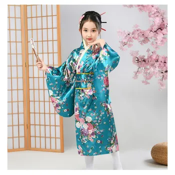 Dievčatá Kimono Yukata Cosplay Tradičné Japonské Kimono Šaty Župan Krídla Pás Oblečenie pre Deti na Halloween Kostým, Šaty Obrázok