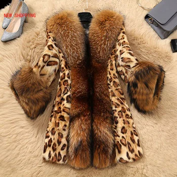 Zimné Žena Voľné Outwear 4XL Elegantný Kabát Umelú Kožušinu Ženy Leopard Tlač Kabát Plus Veľkosť Mýval Kožušiny Teplé Zahustiť Luxusné Coats Obrázok