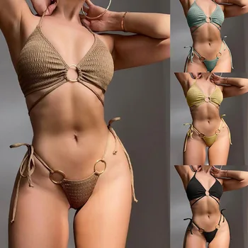 Plavky dámske Letné 2023 Nové Sexy Iny Bikini Set Pevné Čipky Trvanlivé Obrázok