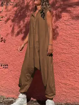 ZANZEA SleevelessDrop-rozkroku Nohavice Kombinézach Bežné Kapucňou Playsuits Voľné Streetwear Dlho Remienky 2023 Lete Ženy Trakmi Obrázok