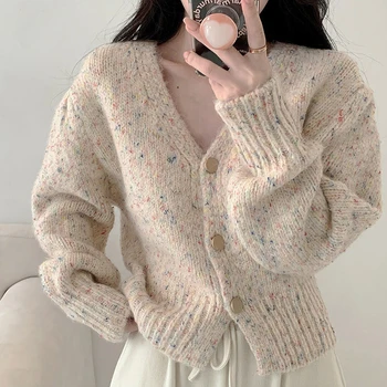 2023 Jeseň A v Zime sa Ženy Miešaní Farieb Pletený Kabát kórejská Verzia Módne Single-breasted tvaru Cardigan Sveter T745 Obrázok