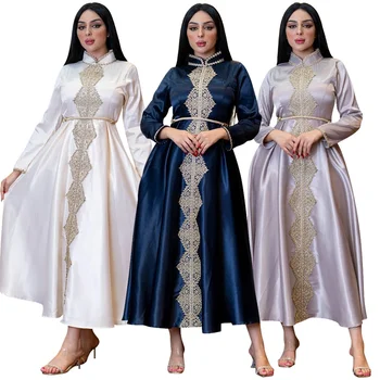 Kaftan Šaty Abaya Turecký Dubaj Islamskej Saténové Šaty Pre Strany Bez Pásu Elegantné Ženy Dlhé Šaty, Módne Ženské Oblečenie Obrázok