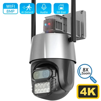 4K 8MP, WIFI, Fotoaparát, Dual Objektívom, Vonkajšie 8X Digitálny Zoom CCTV Anti-theft Sirény Alarmu Light Ai Auto Tracking H. 265 icsee Obrázok