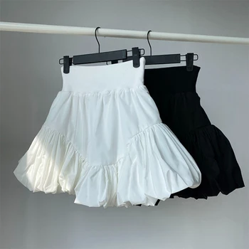 Nepravidelný Skladaný Opuchnuté Sukne pre Ženy 2021 Jarné Šaty Nové Malé Biele Vysoký Pás Chudá Kvet Bud Sukne Krátke Sukne Obrázok