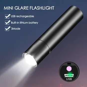 USB Rechargable Mini LED Baterka vstavanú batériu, 3 Osvetlenie Režim WaterproofTorch Štýlové Prenosné Oblek pre Nočné Osvetlenie Obrázok