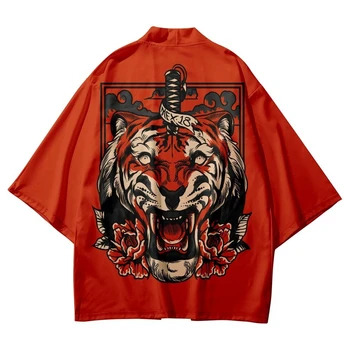 Červené Tigrie Meč Tlač Košele Kabát Tradičné Kimono Muži Ženy Yukata Japonský Štýl Cardigan Cosplay Haori Oblečenie Plus Veľkosť Obrázok