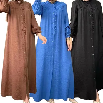 Abayas Maroko Vrecká Šaty Žien Largos Moslimských Abaya Dubaj Turecko Islam Kaftan Župan Longue Musulmane Vestidos Ramadánu Obrázok