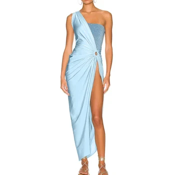 Single-ramenný Jemné Lightning Plavky Ženy Pláži Elegantné Duté Z Plavky Multi-Line Čerstvé One-piece Suit Sexy Dlhé Šaty Obrázok