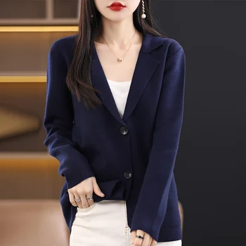 High-grade nové žien sveter 100% cashmere vlnený sveter farbou pletené klope žien čistá vlna sveter Pohodlné a Obrázok