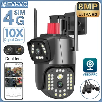 EVKVO 4K 8MP 4G SIM Duálny Objektív PTZ Kamery Dvojitá Obrazovka AI ľuďmi, WIFI, Bezpečnostné CCTV IP Kamera V380 PRO Obrázok