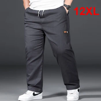 Plus Veľkosť 12XL Nohavice Mužov Bežné Nohavice Elastický Pás Rovné Nohavice Mužskej Módy Sivé Čierne Nohavice Big Veľkosť 10XL 12XL Obrázok