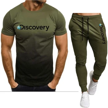 Discovery Channel 2023 Nové Letné Mužov okolo Krku T-tričko+Nohavice Športové Oblek-Krátke Rukávy Polo Tričko Bežné Golf Telocvični Camping Obrázok