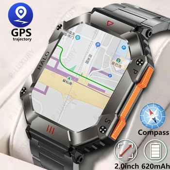Nový 2,0-palcový Drsné Vojenské Smart Hodinky Mužov Pre Android IOS Hodinky 620mAh Vysokej Batérie Vodotesné AI Hlas Kompas Smartwatch Obrázok