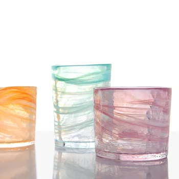 Moonlight Yegongfang Japonský ručne vyrábané sklo nepravidelný sklo úst mramorová farba hrubé Wei pohár sklo Obrázok