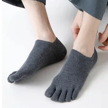 5 Párov Prst Neviditeľné Ponožky Muž Bavlna Lete Thin Solid Non-Slip Plytké Úst Pohode Jednoduché Č Ukázať 5 Prstov Ponožky Sokken Obrázok