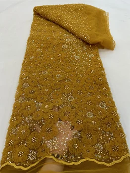 Africké Velvet Flitrami Čipky Textílie 2023 Kvalitné Luxusné Gold Line Výšivky francúzsky Čistý Čipky Pre Svadobné Party Šaty QF0565 Obrázok