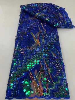 Sequin Švajčiarskej čipky voile šnúrky Afriky Čipky Textílie 2023 modrá Nigérijský francúzsky Textílie alebo Vysoko Kvalitné Nigéria Tylu kábel oka Čipky Obrázok