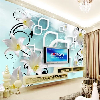 beibehang 3d stereoskopické lily nástenné maľby v Európe TV pozadie tapetu obývacia izba, spálňa nástenné maľby abstraktných de parede stenu papier Obrázok