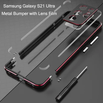 Zodpovedajúce Farby Fotoaparát Len Guard+Strane Nárazníka Pre Samsung S21 Ultra Galaxy S21 Ultra 5G Hliníka Kovové Pokrytie Prípade Rám Protector Obrázok