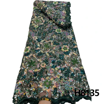 HFX Luxusné Sequin Afriky Korálkové Čipky Textílie 2023 High-kvalitné francúzske tylu čipky, výšivky s korálkami party šaty Obrázok