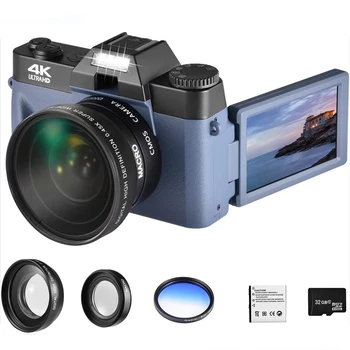 Makro Objektív 4K Digital Flip Obrazovke Selfie Videokamera 48MP Youtube Vlog WIFI, Webkamera Vintage videorekordér 16X Široký Uhol Obrázok
