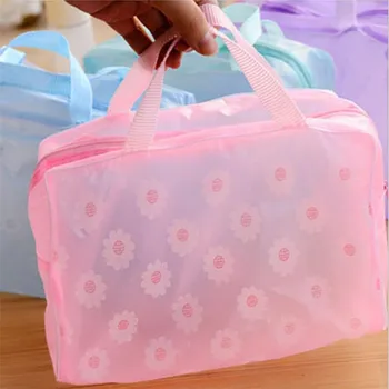 Nepremokavé PVC Kozmetické Skladovanie Taška pre Ženy Kvetinový Transparentné Wash Bag Kreatívne Domáce Výlet Stlačený Sprcha Taška Obrázok