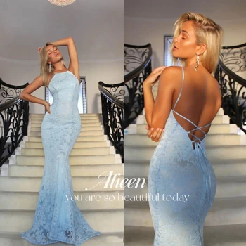 Aileen Elegantné Morská Víla Svetlo Modrá Dlho Prom Šaty Backless Čipky Večerné Šaty 2023 Vestidos De Fiesta Formálnej Strany Plášte Obrázok