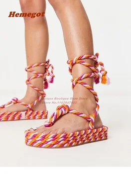 Platforma Espadrille Sandále Potiahnite Prst Výšky Rastúci Čipky Sandále pre Ženy 2023 Nové Slingback Kríž Popruh Luxusné Topánky Obrázok