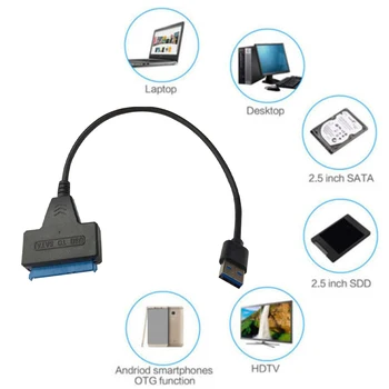 USB 3.0, SATA 3 Kábel Sata do USB Adaptér Až 6 gb / S, Podpora 2.5 Palcov Externé SSD HDD Pevný Disk Converter Kábel Dĺžka 20 cm Obrázok